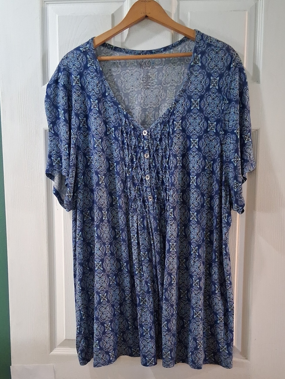 croft & barrow Blue Printed V-Neck Button Tunic